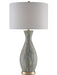 Rana 1-Light Table Lamp in Light Green & White & Silver Leaf with Blanco Linen Shade - Lamps Expo