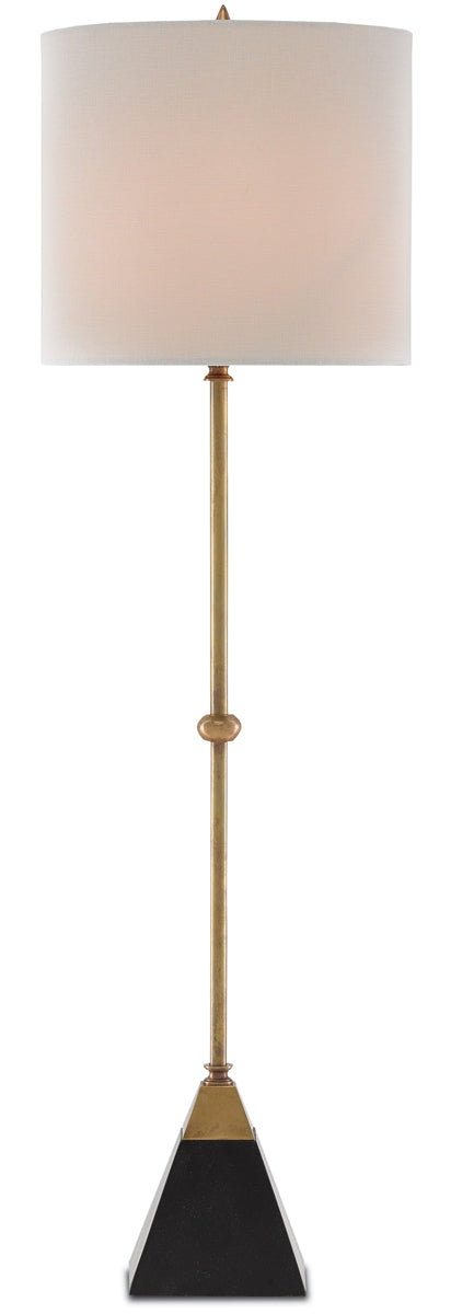 Recluse 1-Light Table Lamp in Vintage Brass & Black with Bone Linen Shade - Lamps Expo