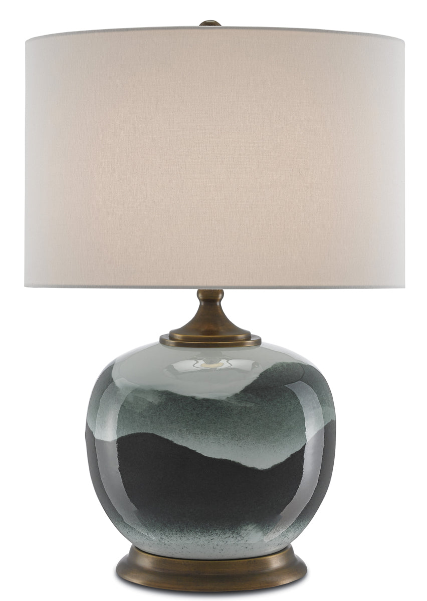 Boreal 1-Light Table Lamp in White & Green & Antique Brass with White Linen Shade - Lamps Expo