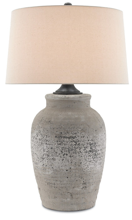 Quest 1-Light Table Lamp in Rustic Gray & Aged Black with Sand Linen Shade - Lamps Expo