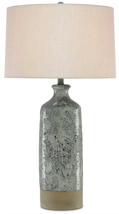 Stargazer 1-Light Table Lamp in Celadon Crackle & Gray with Almond Linen Shade - Lamps Expo