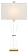 Laelia 1-Light Table Lamp in Clear & Antique Brass with Off-White Shantung Shade - Lamps Expo