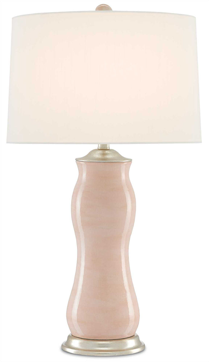 Ondine 1-Light Table Lamp in Blush & Silver Leaf with Off-White Shantung Shade - Lamps Expo