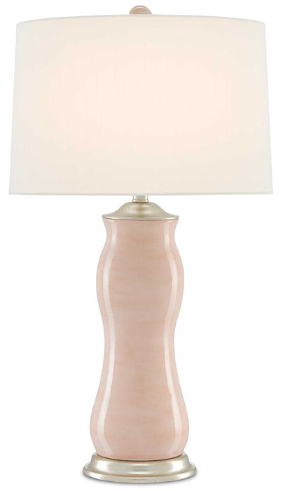 Ondine 1-Light Table Lamp in Blush & Silver Leaf with Off-White Shantung Shade - Lamps Expo
