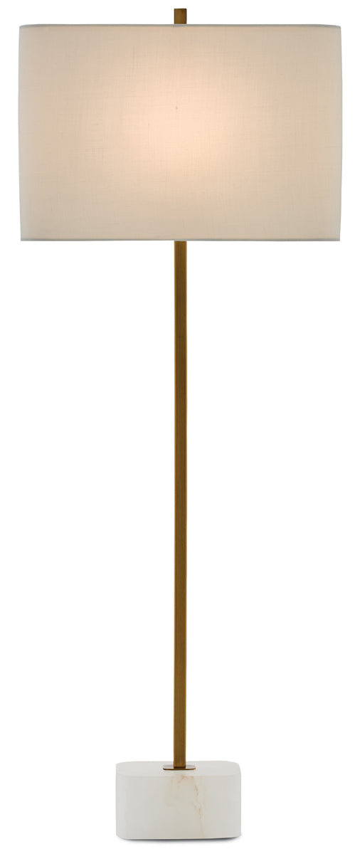 Felix 1-Light Table Lamp in Natural & Antique Brass with Off-White Linen Shade - Lamps Expo