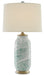 Sarcelle 1-Light Table Lamp in Sea Foam & Harlow Silver Leaf with Off-White Shantung Shade - Lamps Expo
