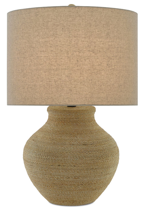 Hensen 1-Light Table Lamp in Natural & Satin Black with Beige Linen Shade - Lamps Expo