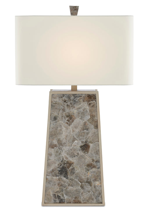 Calloway Table Lamp in Light Mica & Silver Leaf with Off-White Shantung Shade - Lamps Expo