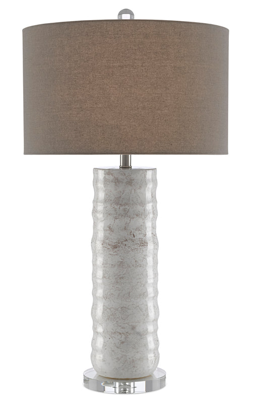 Pila Table Lamp in Ivory & Taupe with Gray Linen Shade - Lamps Expo
