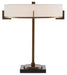 Jacobi Table Lamp in Antique Brass & Black with Off-White Shantung Shade - Lamps Expo