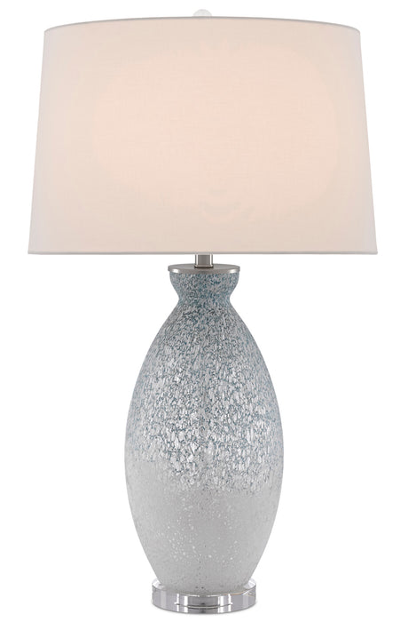 Hatira Table Lamp in Pale Blue & White with Off-White Linen Shade - Lamps Expo