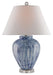 Malaprop 1-Light Table Lamp in Blue & White with White Linen Shade - Lamps Expo