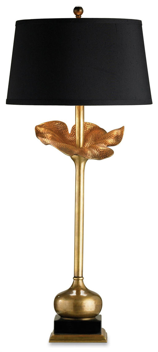 Metamorphosis 1-Light Table Lamp in Antique Brass with Cr�am Silk Shade - Lamps Expo