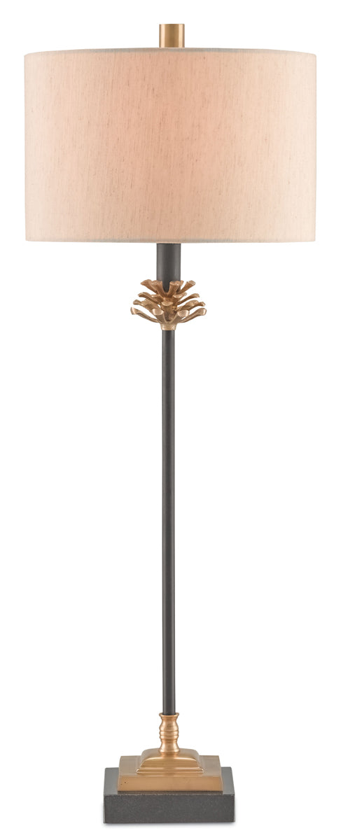 Pinegrove 1-Light Table Lamp in Antique Brass & Black with Beige Poplin Shade - Lamps Expo