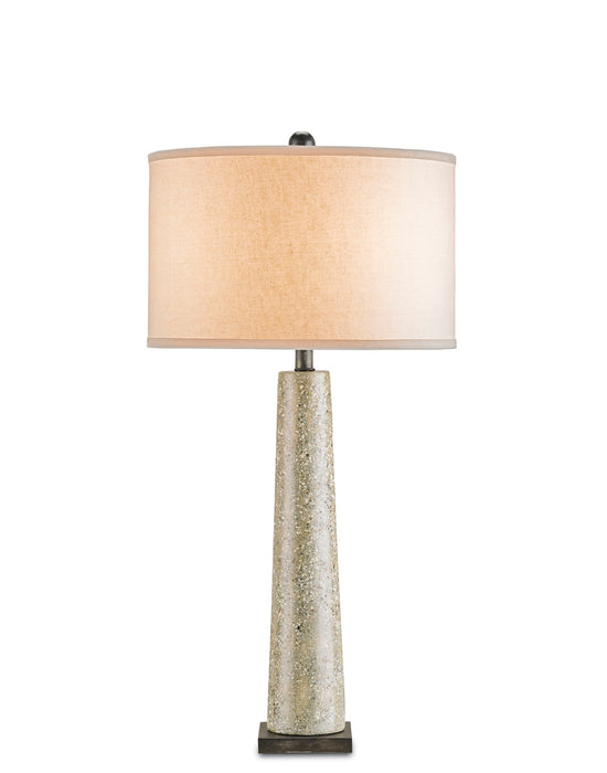 Epigram 1-Light Table Lamp in Polished Concrete & Aged Steel with Bone Linen Shade - Lamps Expo