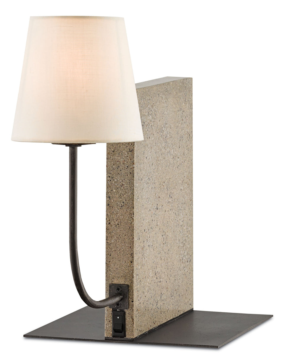 Oldknow 1-Light Table Lamp in Polished Concrete & Aged Steel with Off-White Linen Shade - Lamps Expo