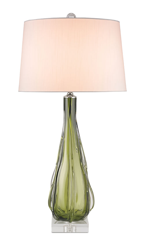 Zephyr 1-Light Table Lamp in Green & Clear with Off-White Shantung Shade - Lamps Expo