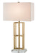 Devonside 1-Light Table Lamp in Coffee Brass with Off-White Shantung Shade - Lamps Expo