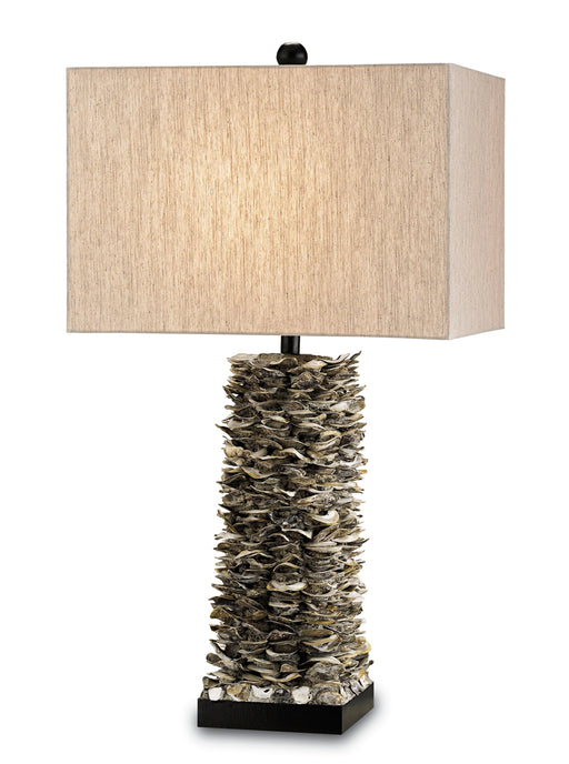 Villamare 1-Light Table Lamp in Natural & Satin Black with Oatmeal Linen Shade - Lamps Expo