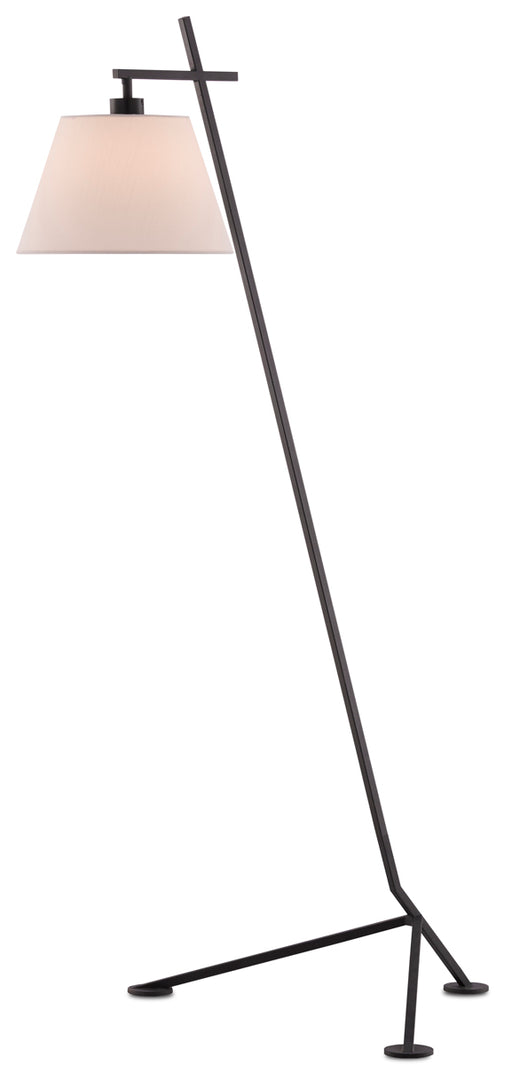 Kiowa Floor Lamp in Satin Black with Off-White Shantung Shade - Lamps Expo