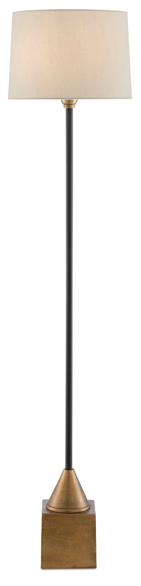 Keeler Floor Lamp in Antique Brass & Black with Tan Shantung Shade - Lamps Expo