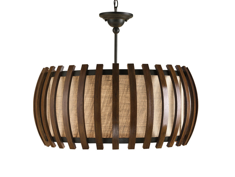 Dado 1-Light Pendant in Old Iron & Polished Fruitwood with Putty Burlap Shade - Lamps Expo