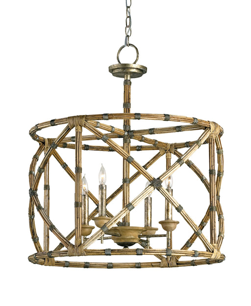 Palm 4-Light Chandelier in Pyrite Bronze & Washed Wood & Natural - Lamps Expo