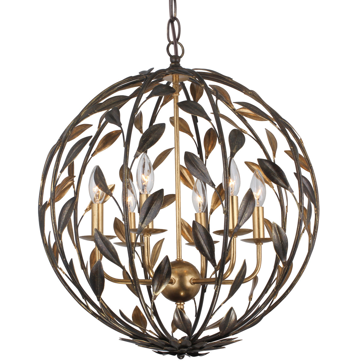 Broche 6-Light Chandelier in English Bronze & Antique Gold - Lamps Expo