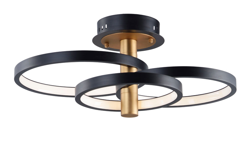 Hoopla 3-Light LED Semi Flush Mount in Black / Gold