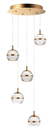 Swank 5-Light LED Pendant in Natural Aged Brass