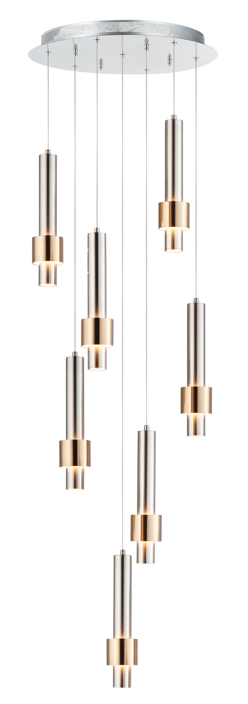 Reveal 7-Light LED Pendant in Satin Nickel / Satin Brass
