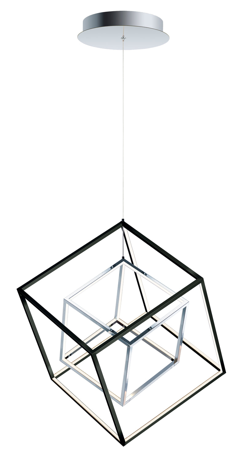 4 Square 2-Light LED Pendant in Black / Polished Chrome