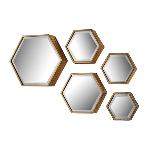 Hexagonal Mirror in Soft Gold