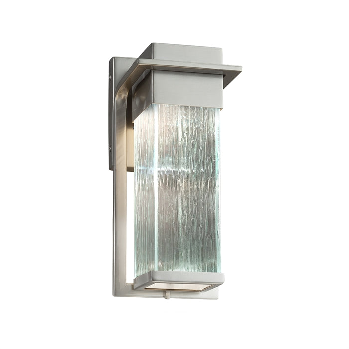 Pacific Small Outdoor LED Wall Sconce in Brushed Nickel with Artisan Glass shade