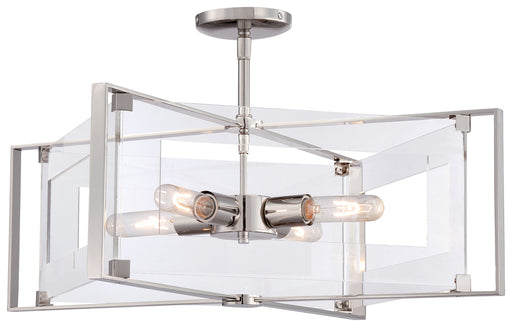 Crystal Clear 4-Light Semi Flush (Convertible To Pendant) in Polished Nickel - Lamps Expo