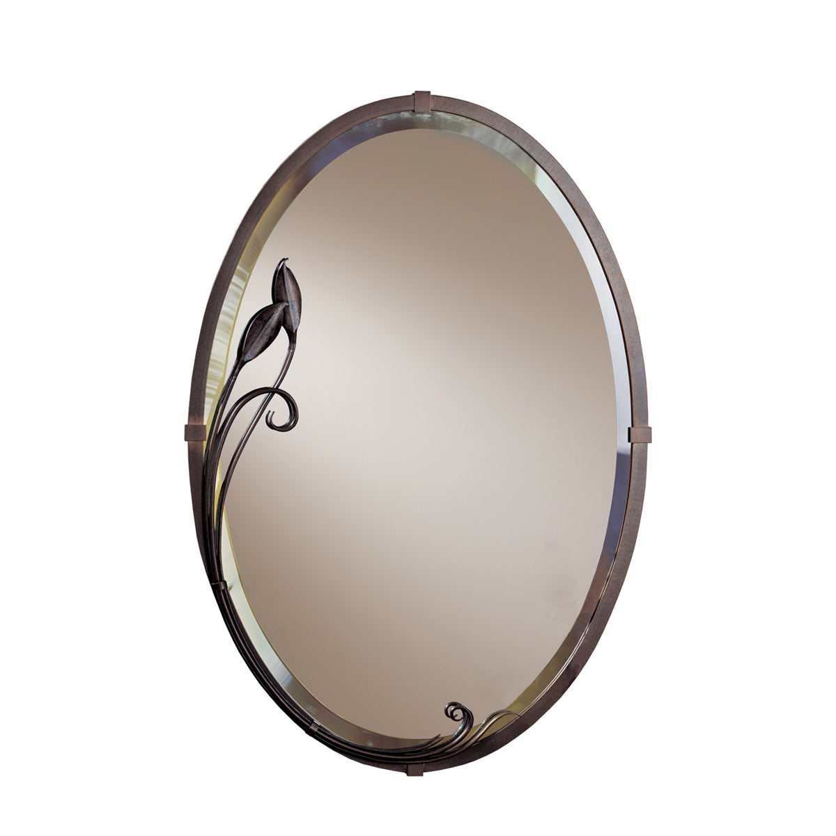 Beveled Oval Mirror with Leaf in Bronze (05)