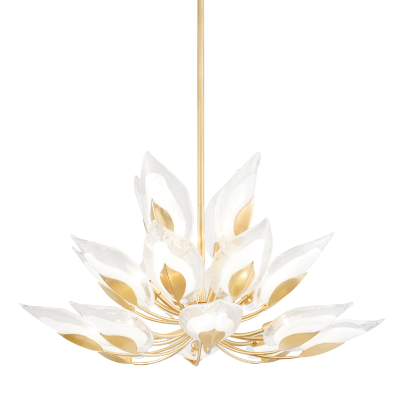 Blossom 20-Light Chandelier in Gold Leaf with Clear Glass Shade - Lamps Expo