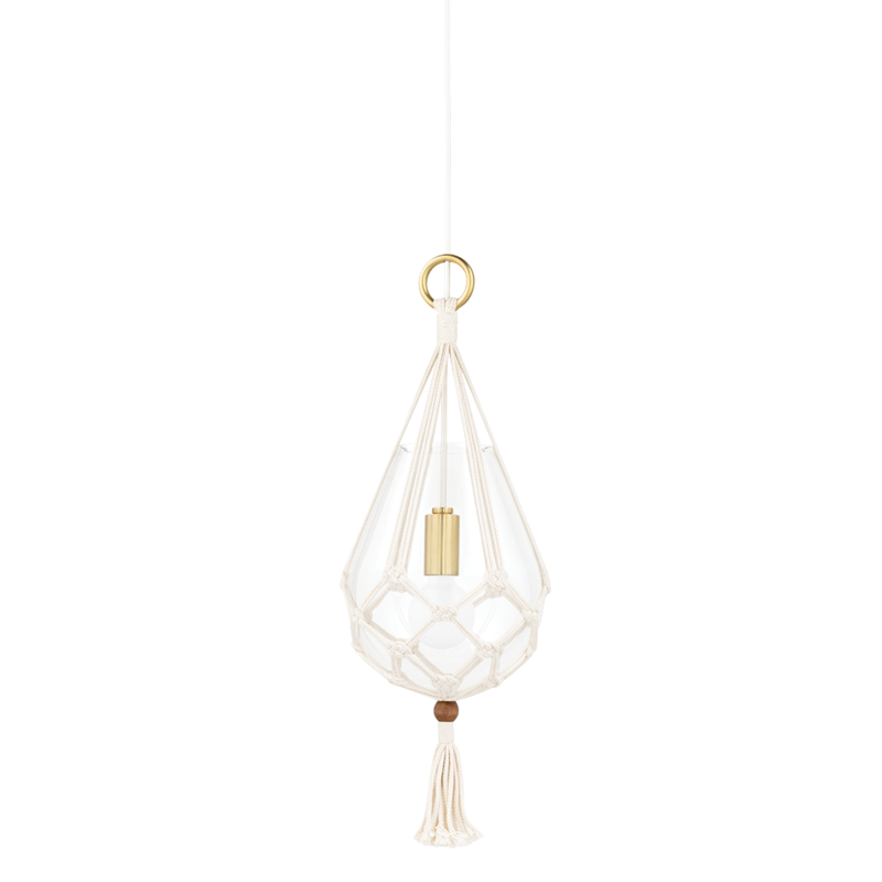 Tessa 1-Light Small Pendant in Aged Brass - Lamps Expo