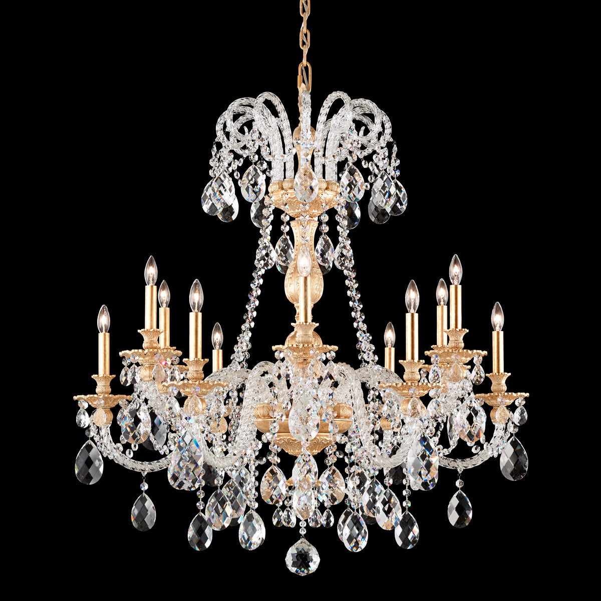 Isabelle 12-Light Chandelier in Florentine Bronze with Clear Spectra Crystals