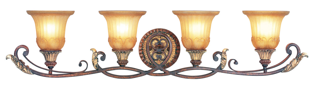 Villa Verona 4-Light Bath Vanity in Verona Bronze with Aged Gold Leaf Accents - Lamps Expo
