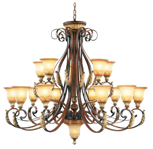 Villa Verona 15-Light Chandelier in Verona Bronze with Aged Gold Leaf Accents - Lamps Expo