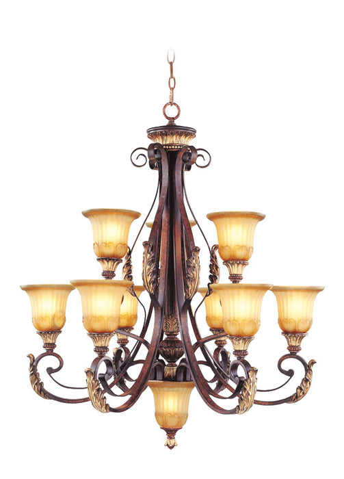 Villa Verona 9-Light Chandelier in Verona Bronze with Aged Gold Leaf Accents - Lamps Expo