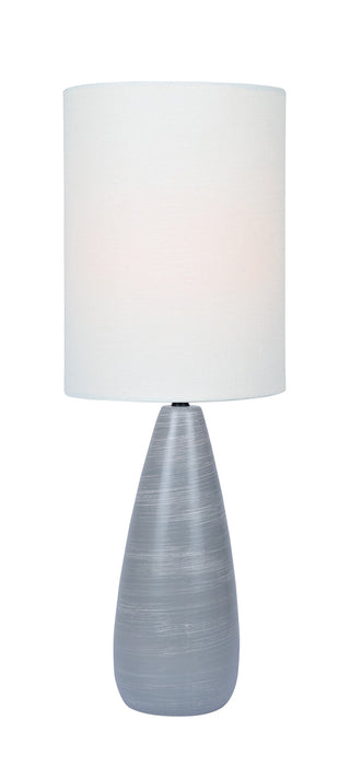 Quatro Table Lamp in Brushed Grey with White Linen Shade, E27 A 60W