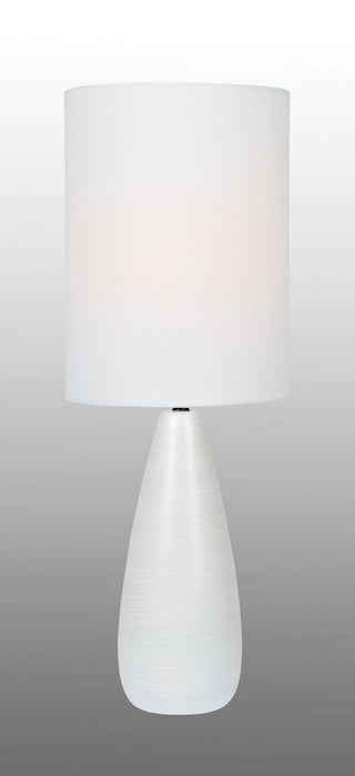 Quatro Table Lamp in Brushed White with White Linen Shade, E27 A 60W