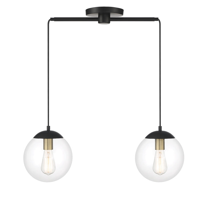 Meridian (M100110MBKNB) 2-Light Linear Chandelier in Matte Black with Natural Brass
