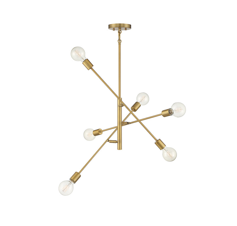 Meridian (M10084NB) 6-Light Chandelier in Natural Brass