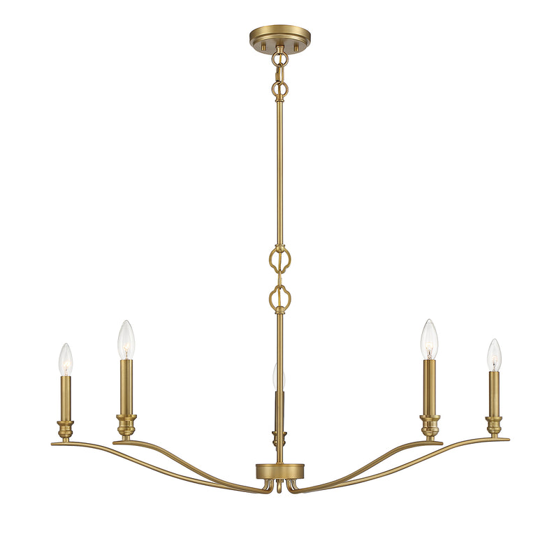 Meridian (M10086NB) 5-Light Chandelier in Natural Brass