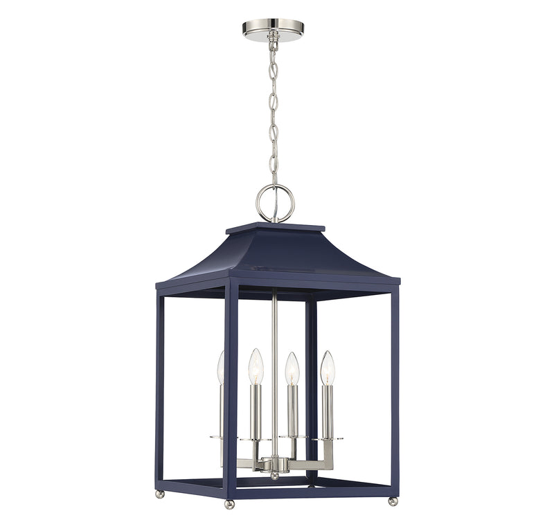 Meridian (M30009NBLPN) 4-Light Navy Blue with Polished Nickel Pendant