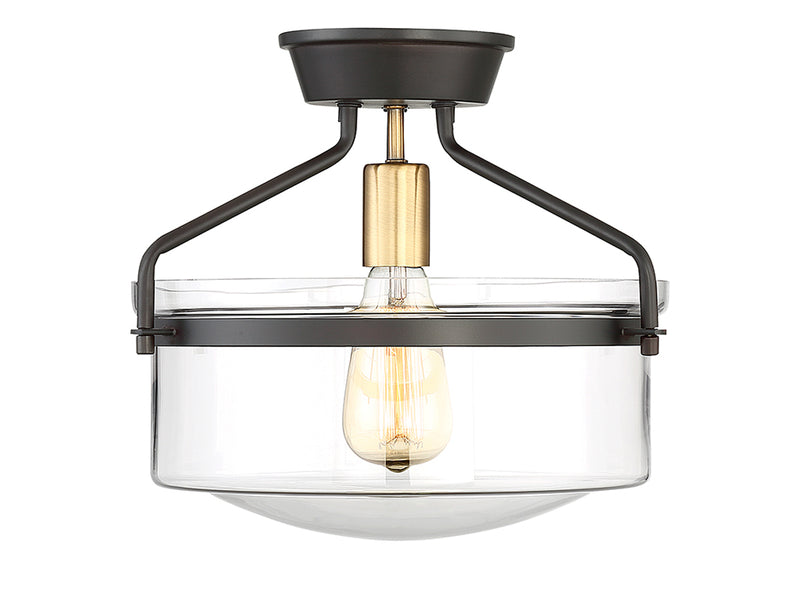 1-Light Ceiling Light in Oil Rubbed Bronze with Natural Brass