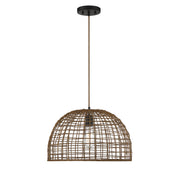 Meridian (M70105DR) 1-Light Pendant in Dark Rattan with a Dark Brown Socket
